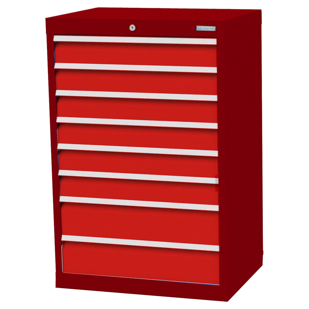 Produktabbildung: Bedrunka+Hirth Schubladenschrank Profi, Schubladen 6x100 + 2x150 mm, HxBxT 1.019 x 680 x 500 mm, rubinrot/verkehrsrot