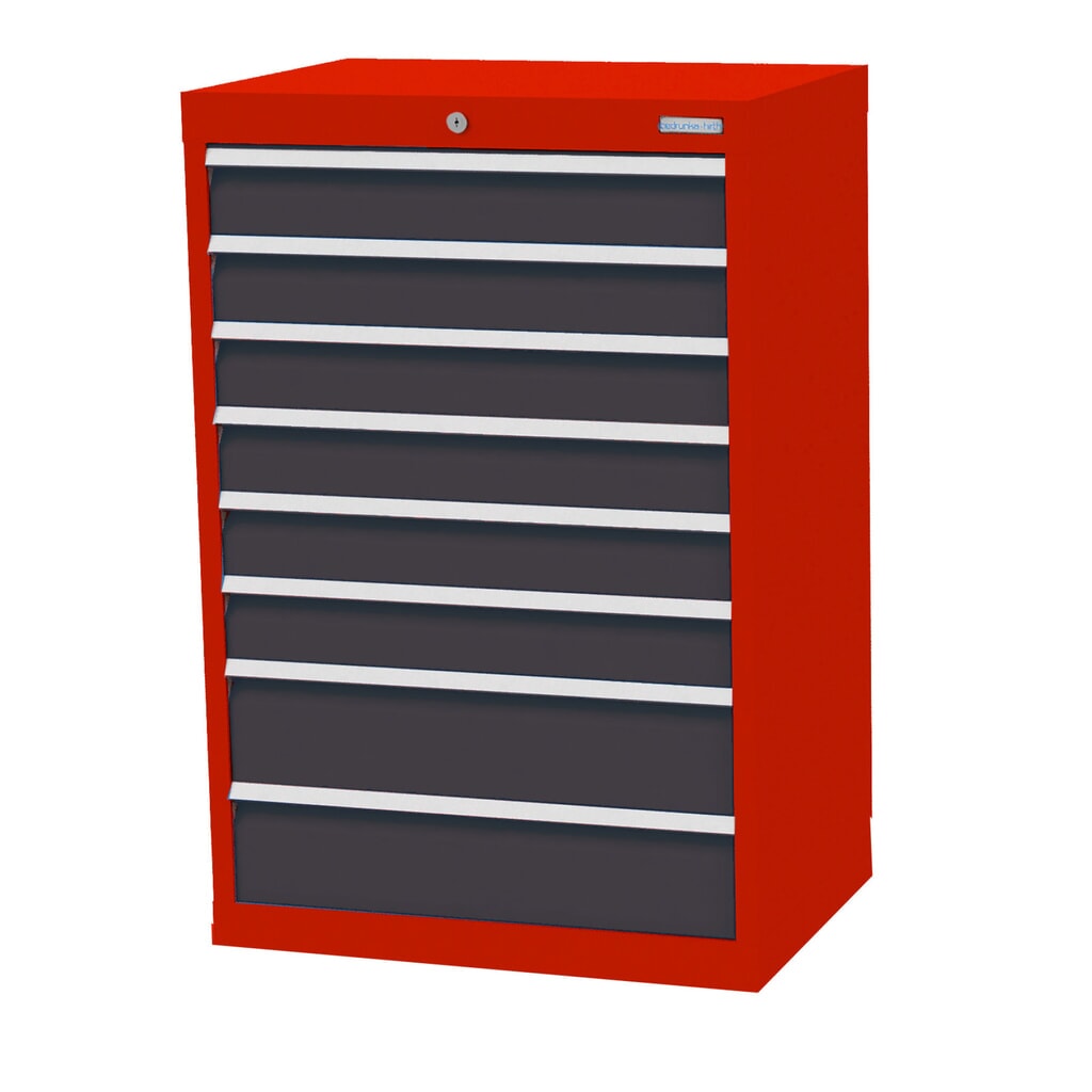 Produktabbildung: Bedrunka+Hirth Schubladenschrank Profi, Schubladen 6x100 + 2x150 mm, HxBxT 1.019 x 680 x 500 mm, verkehrsrot/anthrazitgrau