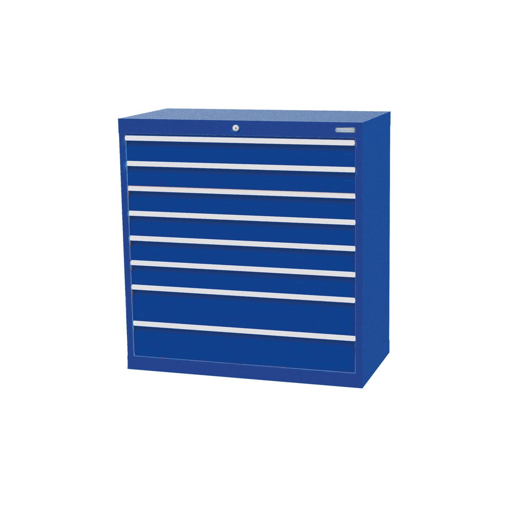 Produktabbildung: Bedrunka+Hirth Schubladenschrank Profi, Schubladen 6x100 + 2x150 mm, HxBxT 1.019 x 980 x 500 mm, enzianblau/enzianblau