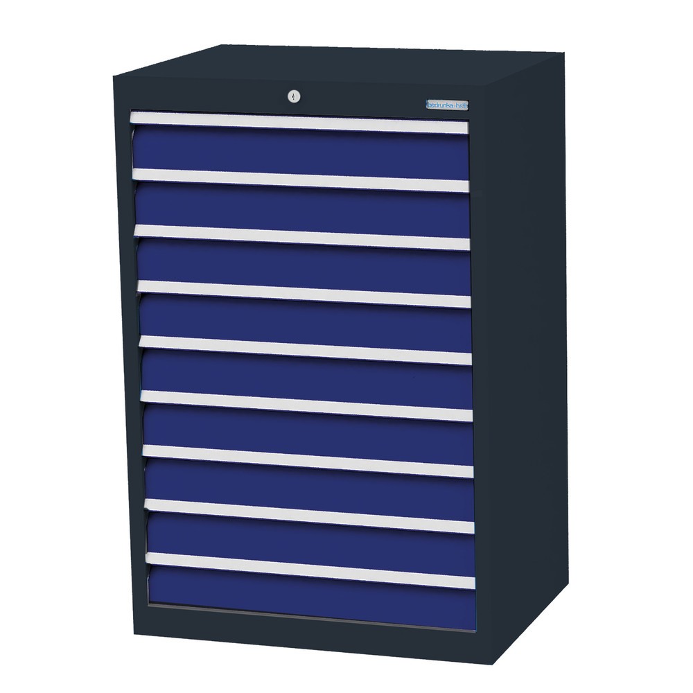 Produktabbildung Nr. 1: Bedrunka+Hirth Schubladenschrank Profi, Schubladen 9x100 mm, HxBxT 1.019 x 680 x 500 mm, anthrazitgrau/enzianblau