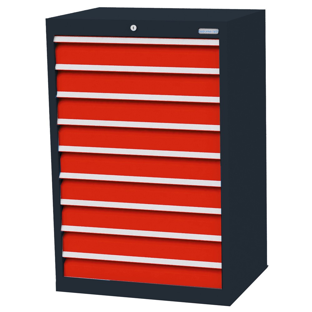 Produktabbildung Nr. 1: Bedrunka+Hirth Schubladenschrank Profi, Schubladen 9x100 mm, HxBxT 1.019 x 680 x 500 mm, anthrazitgrau/verkehrsrot