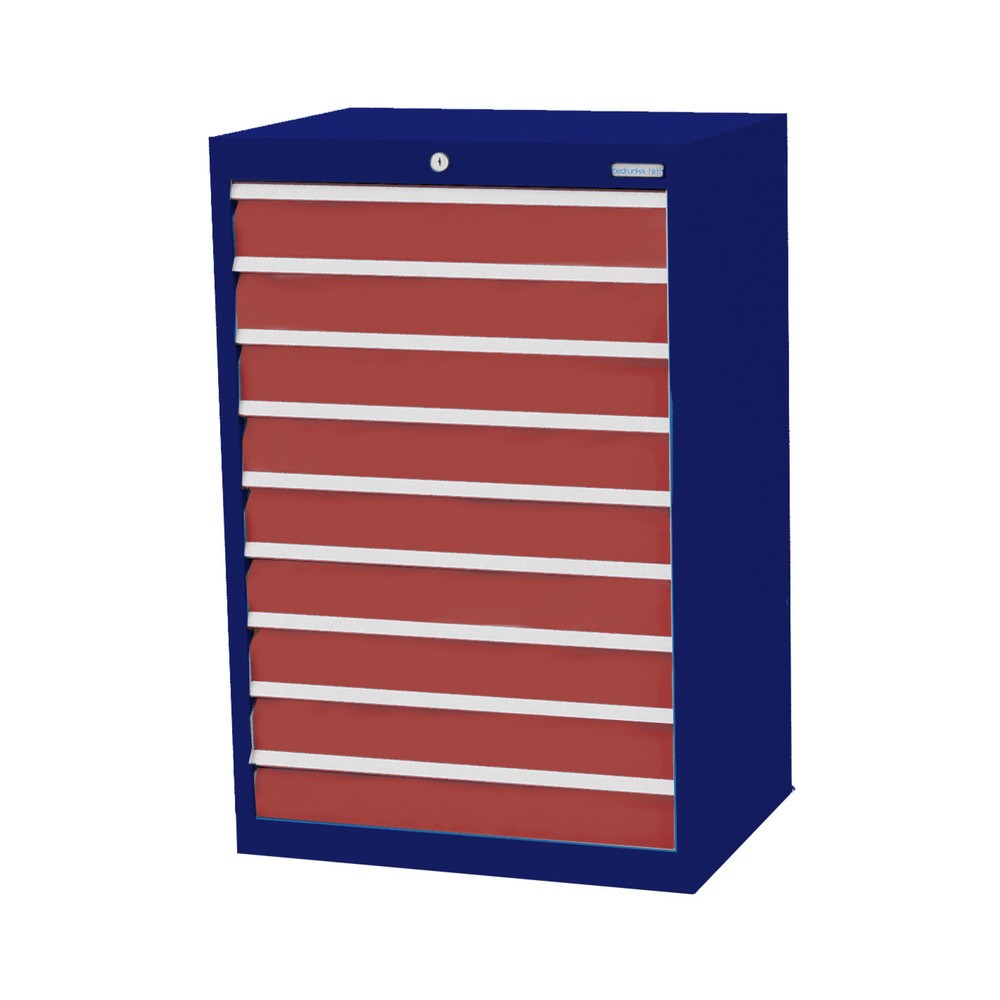 Produktabbildung Nr. 1: Bedrunka+Hirth Schubladenschrank Profi, Schubladen 9x100 mm, HxBxT 1.019 x 680 x 500 mm, enzianblau/rubinrot