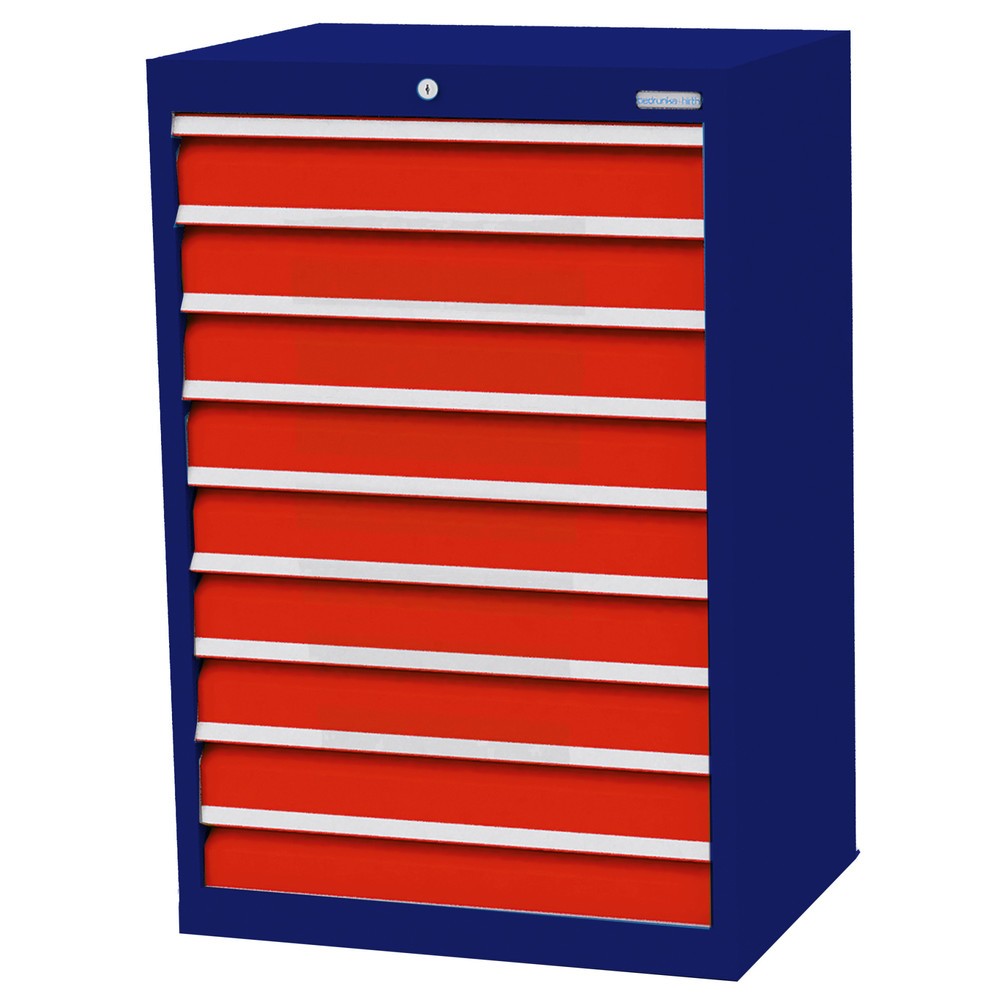 Produktabbildung Nr. 1: Bedrunka+Hirth Schubladenschrank Profi, Schubladen 9x100 mm, HxBxT 1.019 x 680 x 500 mm, enzianblau/verkehrsrot