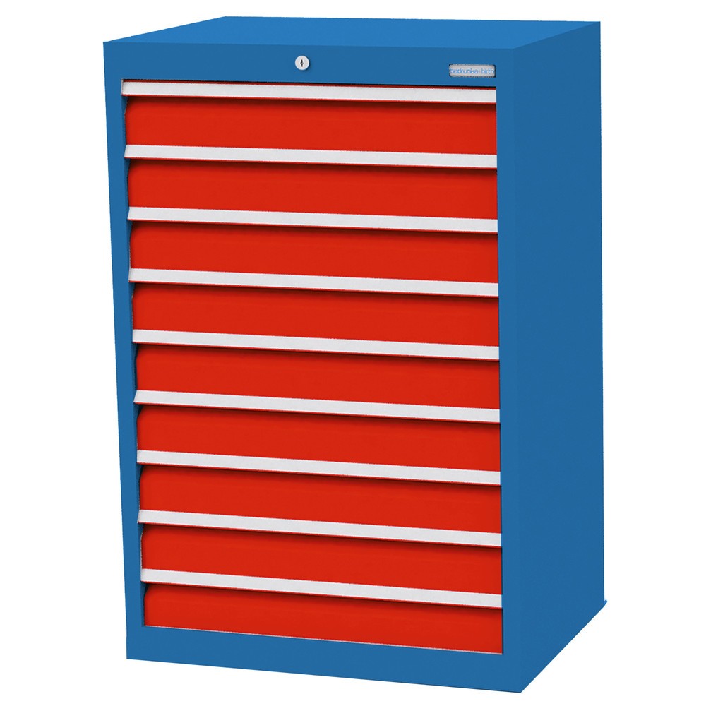 Produktabbildung: Bedrunka+Hirth Schubladenschrank Profi, Schubladen 9x100 mm, HxBxT 1.019 x 680 x 500 mm, lichtblau/verkehrsrot