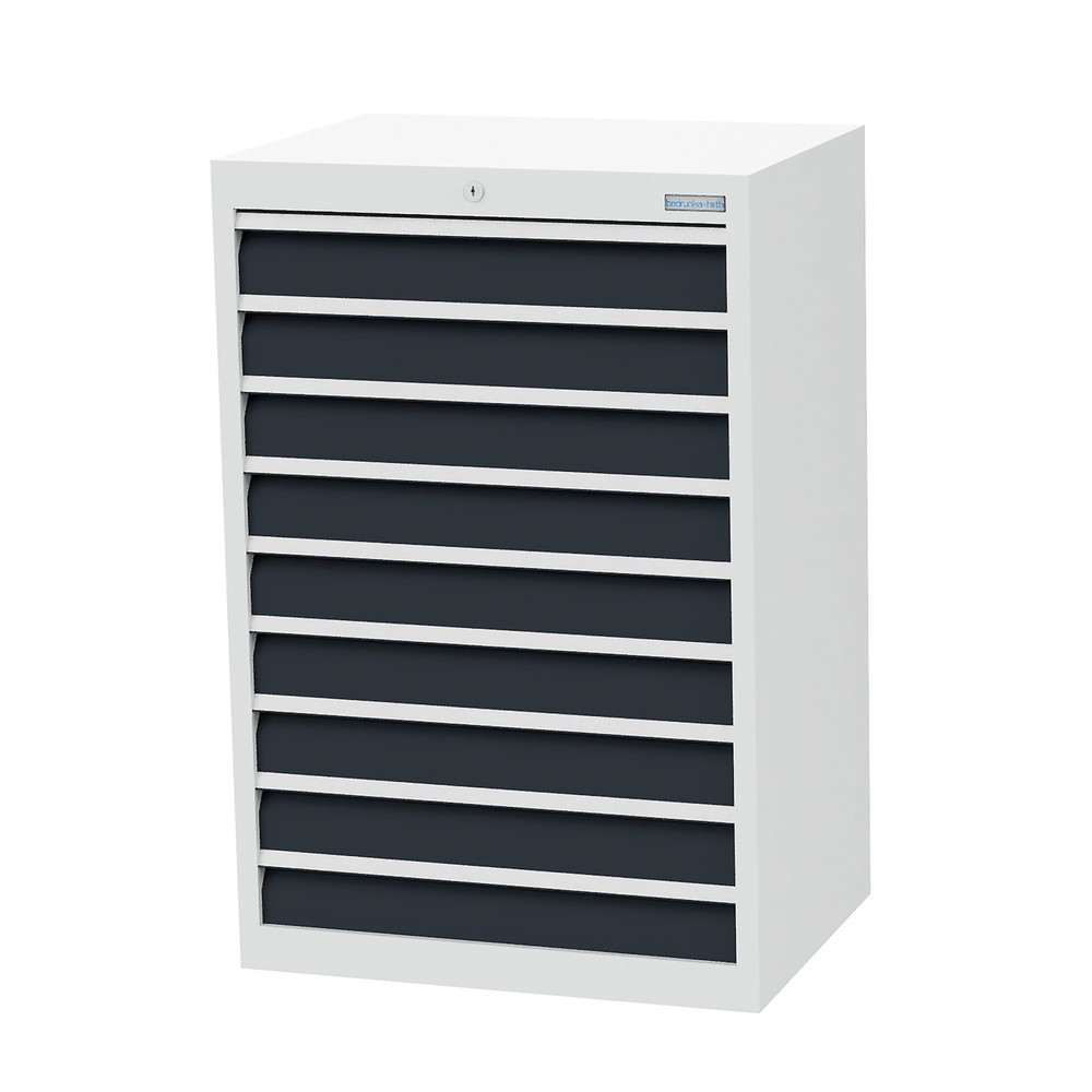 Produktabbildung Nr. 1: Bedrunka+Hirth Schubladenschrank Profi, Schubladen 9x100 mm, HxBxT 1.019 x 680 x 500 mm, lichtgrau/anthrazitgrau