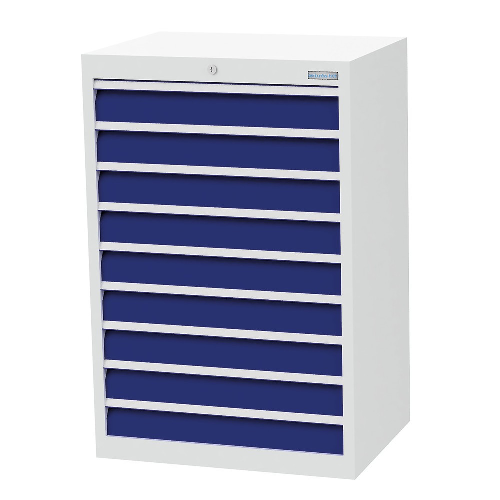 Produktabbildung Nr. 1: Bedrunka+Hirth Schubladenschrank Profi, Schubladen 9x100 mm, HxBxT 1.019 x 680 x 500 mm, lichtgrau/enzianblau