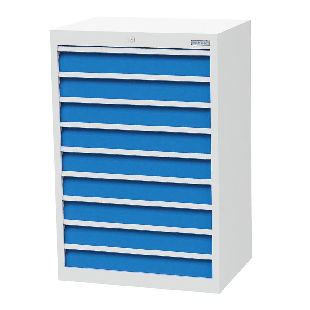 Produktabbildung Nr. 1: Bedrunka+Hirth Schubladenschrank Profi, Schubladen 9x100 mm, HxBxT 1.019 x 680 x 500 mm, lichtgrau/lichtblau