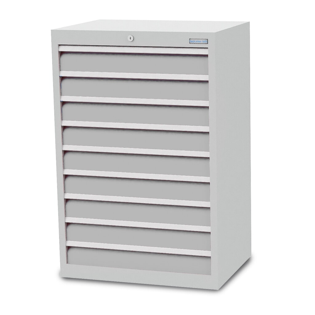Bedrunka+Hirth Schubladenschrank Profi, Schubladen 9x100 mm, HxBxT 1.019 x 680 x 500 mm, lichtgrau/lichtgrau Produktabbildung: Bedrunka+Hirth Schubladenschrank Profi, Schubladen 9x100 mm, HxBxT 1.019 x 680 x 500 mm, lichtgrau/lichtgrau
