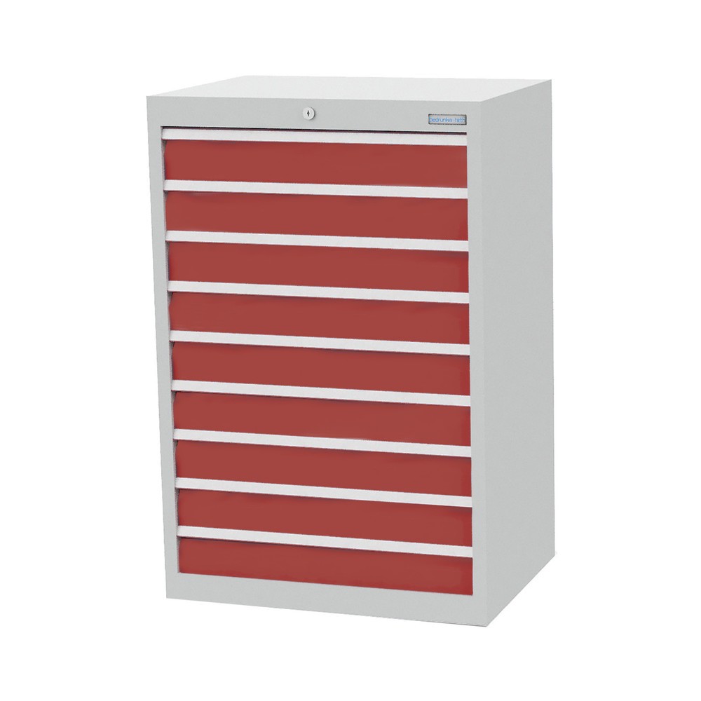 Produktabbildung Nr. 1: Bedrunka+Hirth Schubladenschrank Profi, Schubladen 9x100 mm, HxBxT 1.019 x 680 x 500 mm, lichtgrau/rubinrot