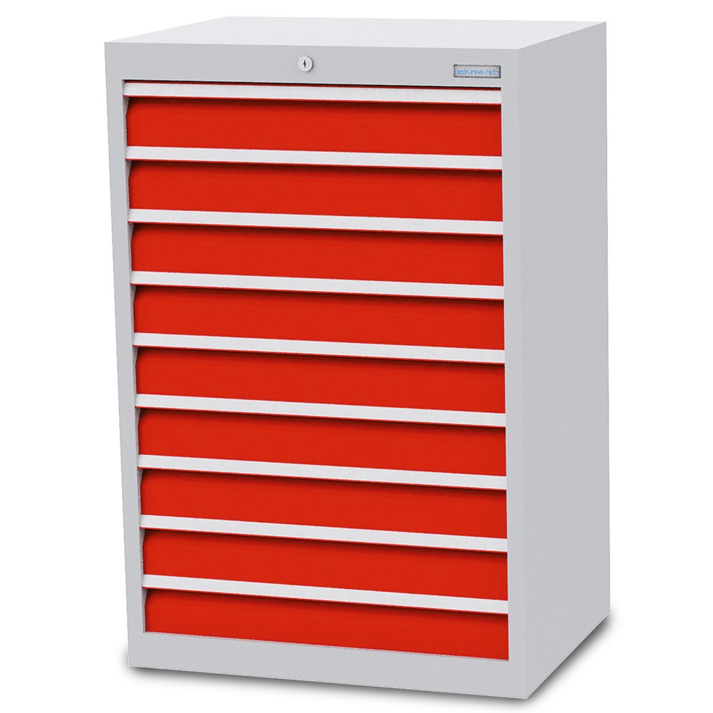 Produktabbildung Nr. 1: Bedrunka+Hirth Schubladenschrank Profi, Schubladen 9x100 mm, HxBxT 1.019 x 680 x 500 mm, lichtgrau/verkehrsrot