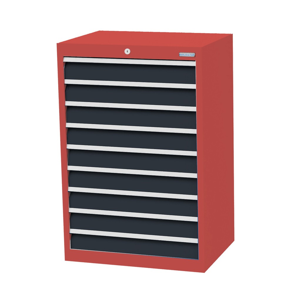 Produktabbildung Nr. 1: Bedrunka+Hirth Schubladenschrank Profi, Schubladen 9x100 mm, HxBxT 1.019 x 680 x 500 mm, rubinrot/anthrazitgrau