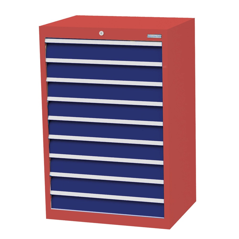 Produktabbildung Nr. 1: Bedrunka+Hirth Schubladenschrank Profi, Schubladen 9x100 mm, HxBxT 1.019 x 680 x 500 mm, rubinrot/enzianblau