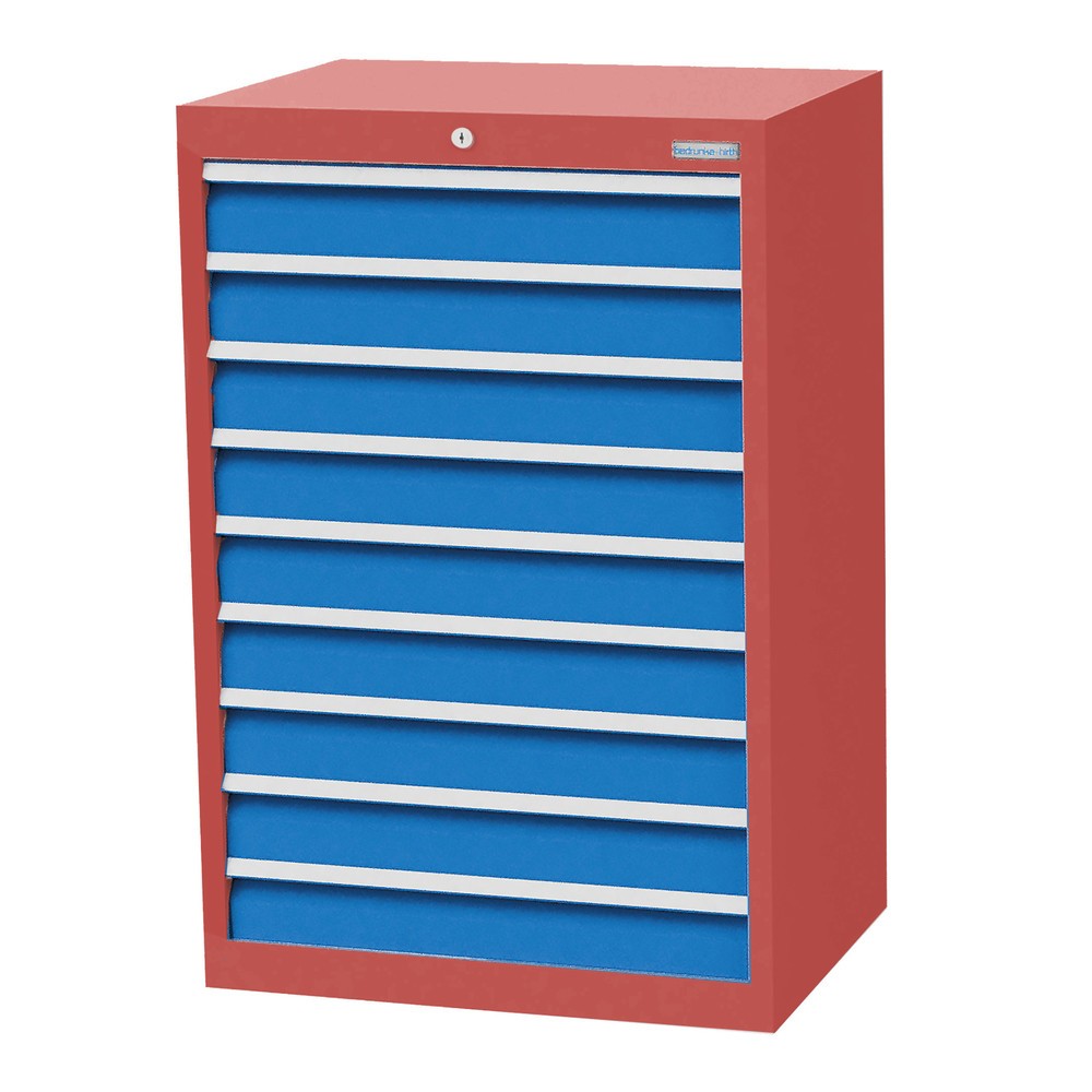 Produktabbildung Nr. 1: Bedrunka+Hirth Schubladenschrank Profi, Schubladen 9x100 mm, HxBxT 1.019 x 680 x 500 mm, rubinrot/lichtblau
