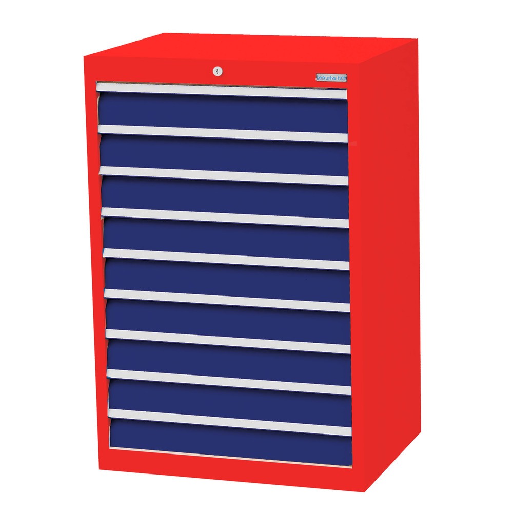 Produktabbildung Nr. 1: Bedrunka+Hirth Schubladenschrank Profi, Schubladen 9x100 mm, HxBxT 1.019 x 680 x 500 mm, verkehrsrot/enzianblau