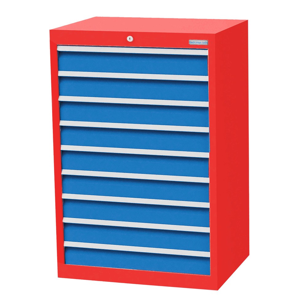 Produktabbildung Nr. 1: Bedrunka+Hirth Schubladenschrank Profi, Schubladen 9x100 mm, HxBxT 1.019 x 680 x 500 mm, verkehrsrot/lichtblau