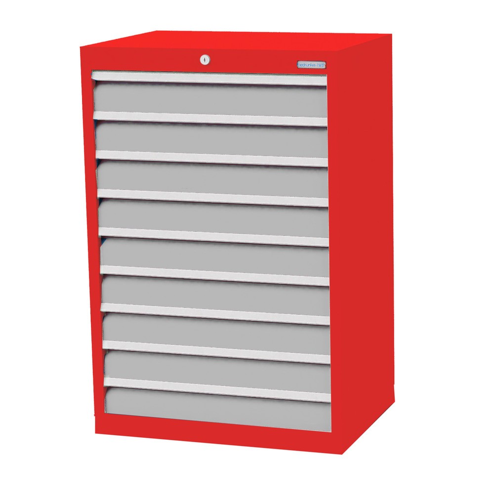 Produktabbildung Nr. 1: Bedrunka+Hirth Schubladenschrank Profi, Schubladen 9x100 mm, HxBxT 1.019 x 680 x 500 mm, verkehrsrot/lichtgrau