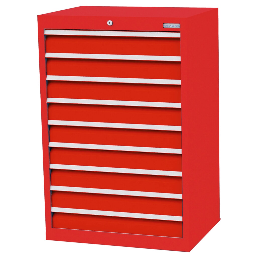 Produktabbildung: Bedrunka+Hirth Schubladenschrank Profi, Schubladen 9x100 mm, HxBxT 1.019 x 680 x 500 mm, verkehrsrot/verkehrsrot
