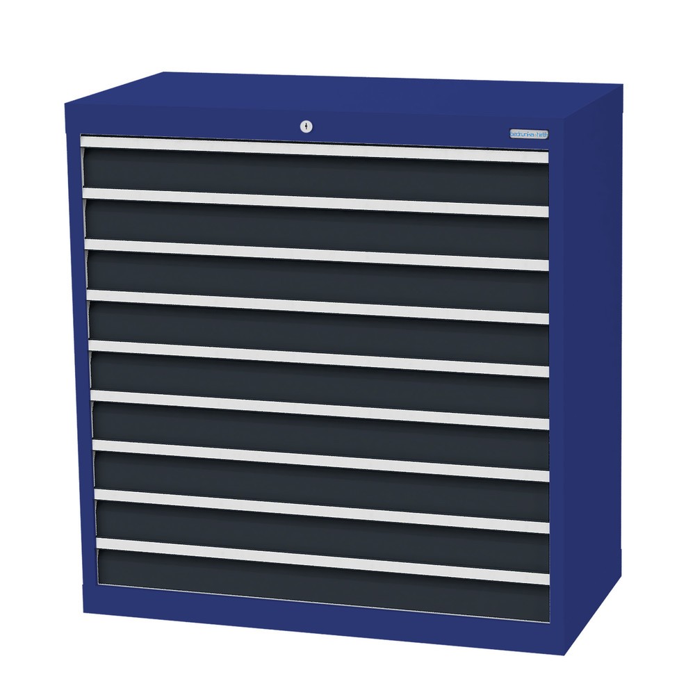 Produktabbildung Nr. 1: Bedrunka+Hirth Schubladenschrank Profi, Schubladen 9x100 mm, HxBxT 1.019 x 980 x 500 mm, enzianblau/anthrazitgrau