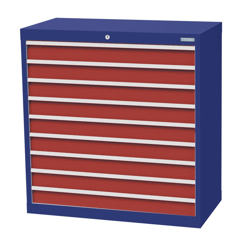 Produktabbildung Nr. 1: Bedrunka+Hirth Schubladenschrank Profi, Schubladen 9x100 mm, HxBxT 1.019 x 980 x 500 mm, enzianblau/rubinrot