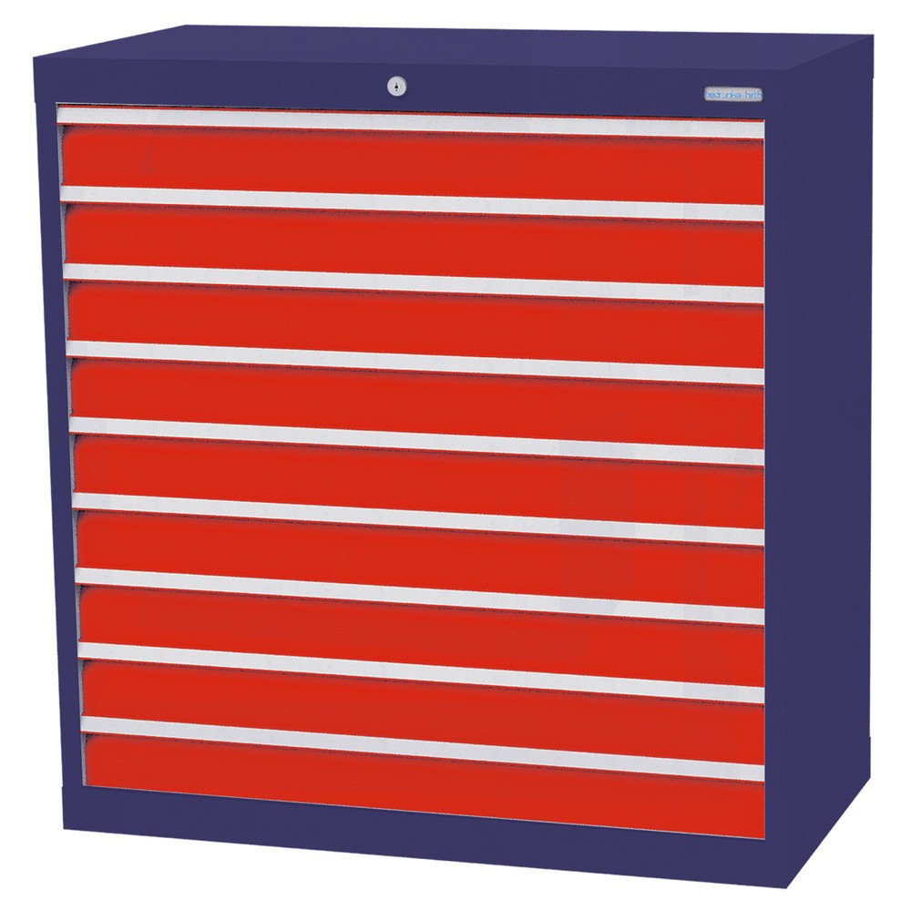 Produktabbildung Nr. 1: Bedrunka+Hirth Schubladenschrank Profi, Schubladen 9x100 mm, HxBxT 1.019 x 980 x 500 mm, enzianblau/verkehrsrot