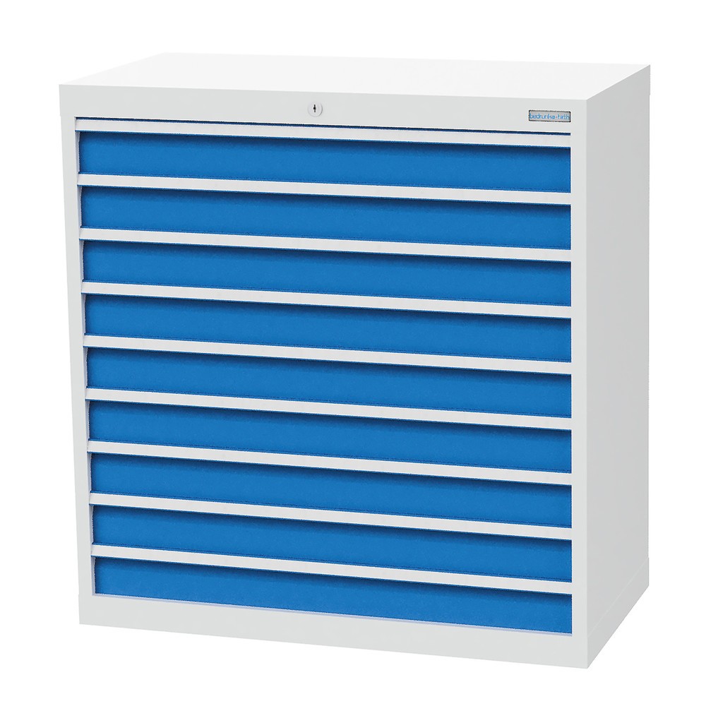 Produktabbildung Nr. 1: Bedrunka+Hirth Schubladenschrank Profi, Schubladen 9x100 mm, HxBxT 1.019 x 980 x 500 mm, lichtgrau/lichtblau