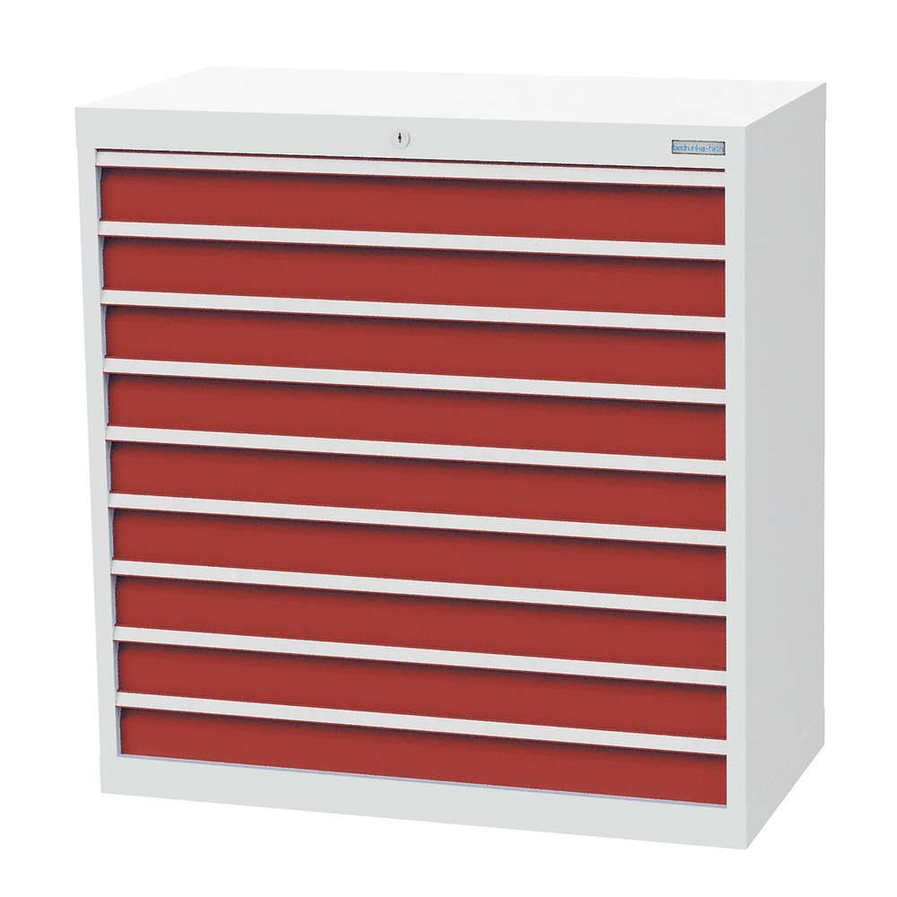 Produktabbildung Nr. 1: Bedrunka+Hirth Schubladenschrank Profi, Schubladen 9x100 mm, HxBxT 1.019 x 980 x 500 mm, lichtgrau/rubinrot