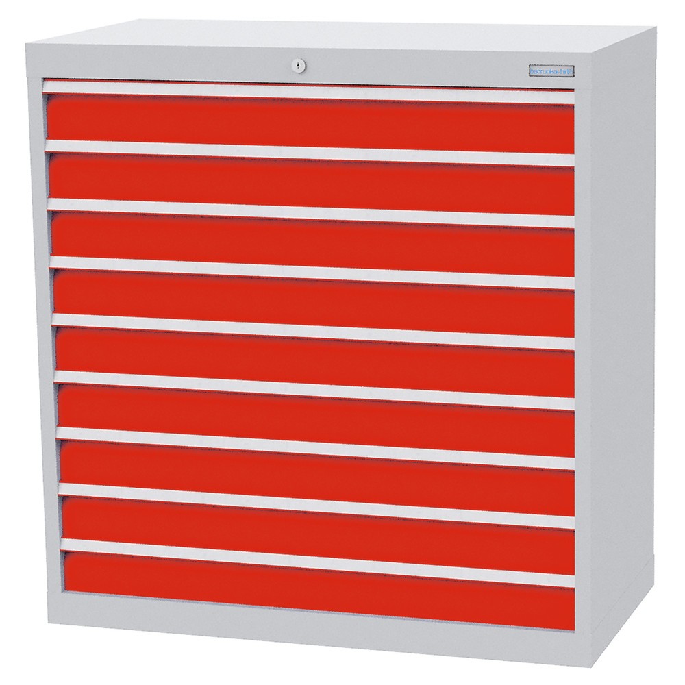 Produktabbildung Nr. 1: Bedrunka+Hirth Schubladenschrank Profi, Schubladen 9x100 mm, HxBxT 1.019 x 980 x 500 mm, lichtgrau/verkehrsrot
