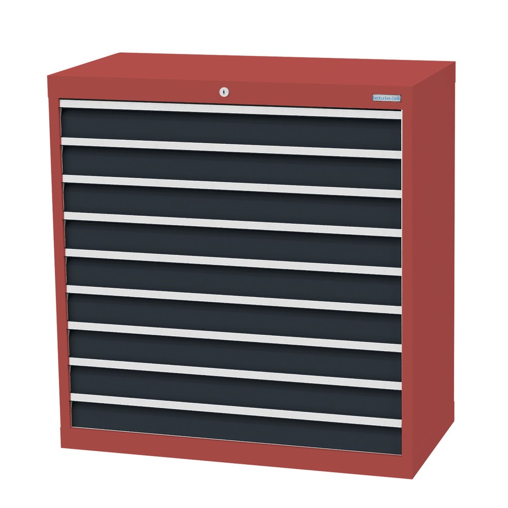 Produktabbildung Nr. 1: Bedrunka+Hirth Schubladenschrank Profi, Schubladen 9x100 mm, HxBxT 1.019 x 980 x 500 mm, rubinrot/anthrazitgrau