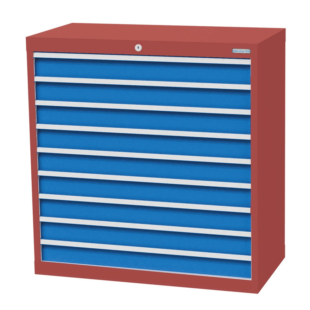Produktabbildung Nr. 1: Bedrunka+Hirth Schubladenschrank Profi, Schubladen 9x100 mm, HxBxT 1.019 x 980 x 500 mm, rubinrot/lichtblau