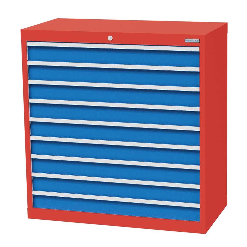Produktabbildung Nr. 1: Bedrunka+Hirth Schubladenschrank Profi, Schubladen 9x100 mm, HxBxT 1.019 x 980 x 500 mm, verkehrsrot/lichtblau