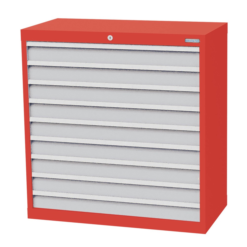 Produktabbildung Nr. 1: Bedrunka+Hirth Schubladenschrank Profi, Schubladen 9x100 mm, HxBxT 1.019 x 980 x 500 mm, verkehrsrot/lichtgrau