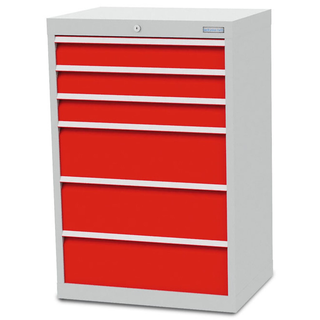 Bedrunka+Hirth Schubladenschrank R 24-16, HxBxT 1.019 x 680 x 500 mm, lichtgrau, lichtblau, 6 Schubladen Produktabbildung: Bedrunka+Hirth Schubladenschrank R 24-16, HxBxT 1.019 x 680 x 500 mm, lichtgrau, lichtblau, 6 Schubladen