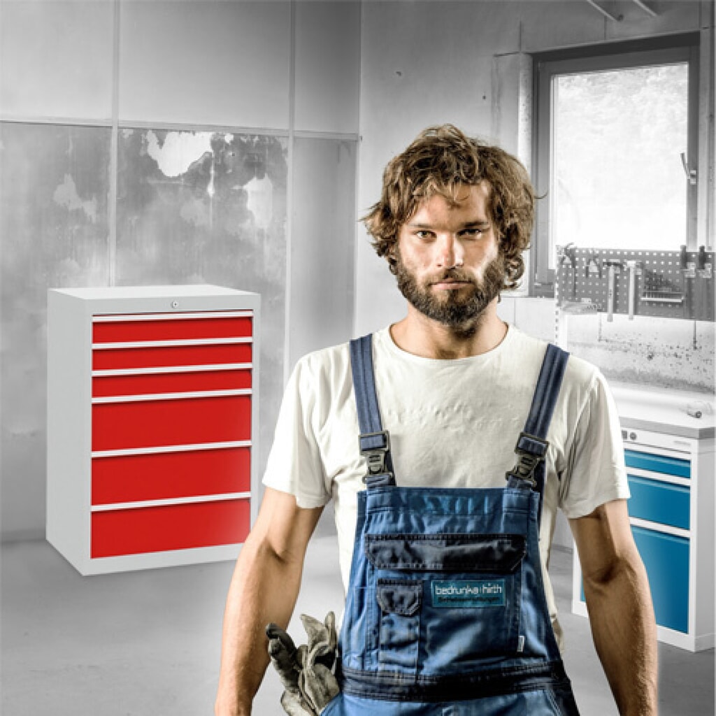 Bedrunka+Hirth Schubladenschrank R 24-16, HxBxT 1.019 x 680 x 500 mm, lichtgrau, lichtblau, 6 Schubladen Produktabbildung Nr. 5: Bedrunka+Hirth Schubladenschrank R 24-16, HxBxT 1.019 x 680 x 500 mm, lichtgrau, lichtblau, 6 Schubladen