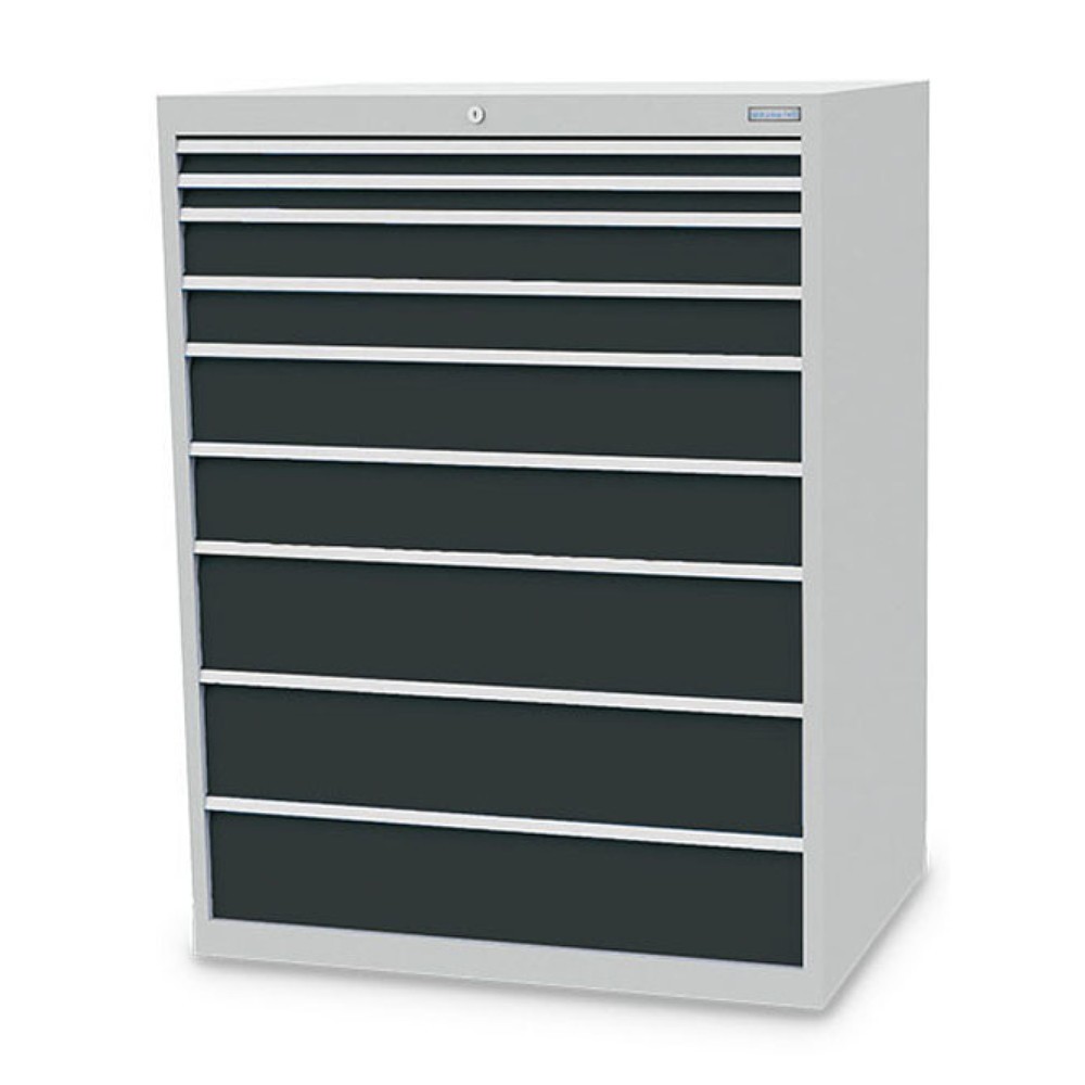 Produktabbildung: Bedrunka+Hirth Schubladenschrank R 36-24, HxBxT 1.319 x 1.005 x 736 mm, lichtgrau, anthrazitgrau, 9 Schubladen 2x50 + 2x100 + 2x150 + 3x200 mm