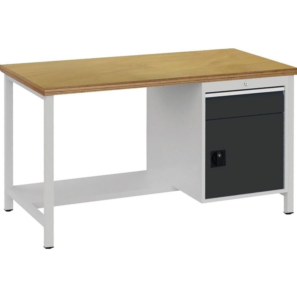 Produktabbildung: Bedrunka+Hirth Werkbank lichtgrau anthrazitgrau, Buche Multiplex 40 mm, B1500xH859xT750 mm, 1 Schublade 1 Tür