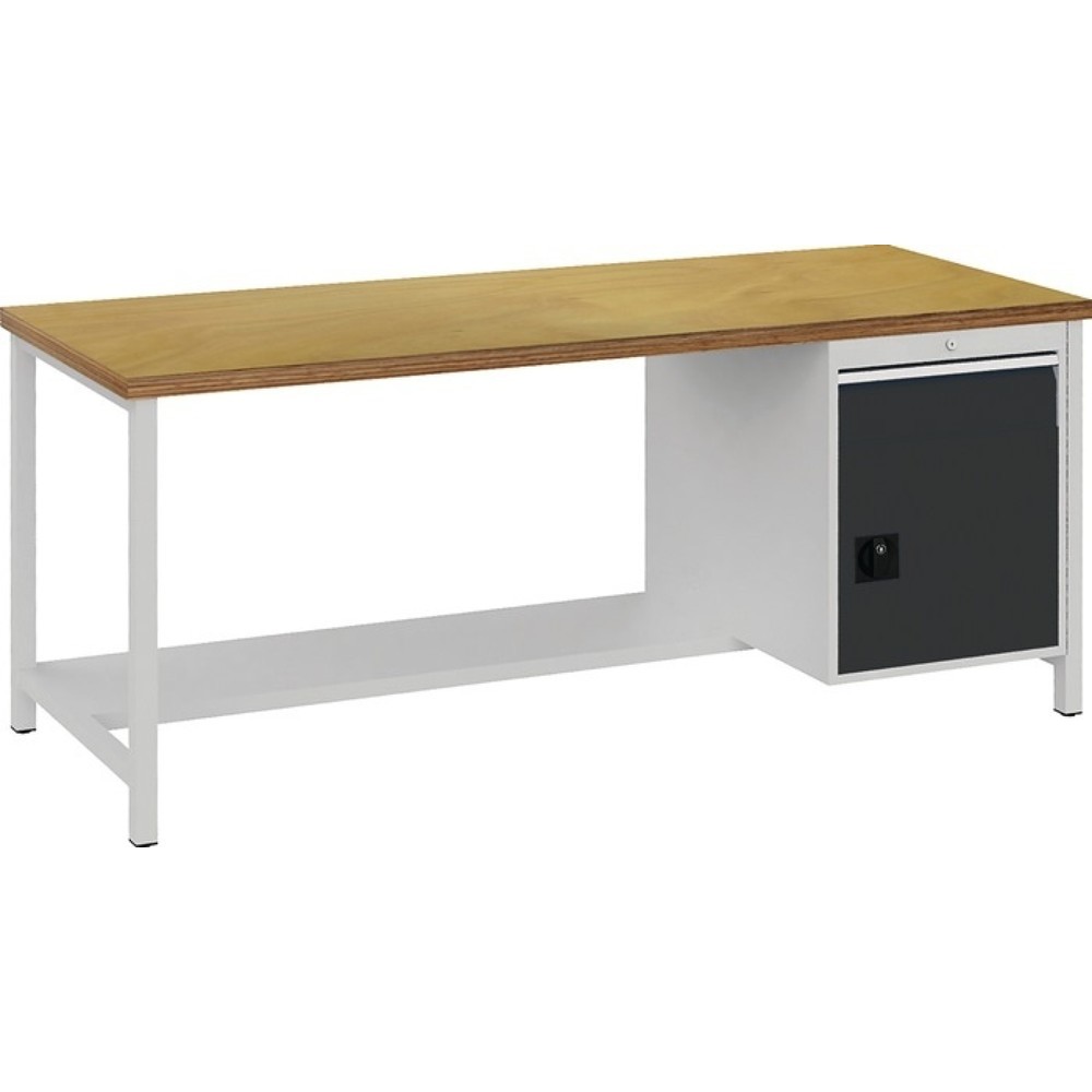 Produktabbildung: Bedrunka+Hirth Werkbank lichtgrau anthrazitgrau, Buche Multiplex 40 mm, B2000xH859xT750 mm, 1 Schublade 1 Tür