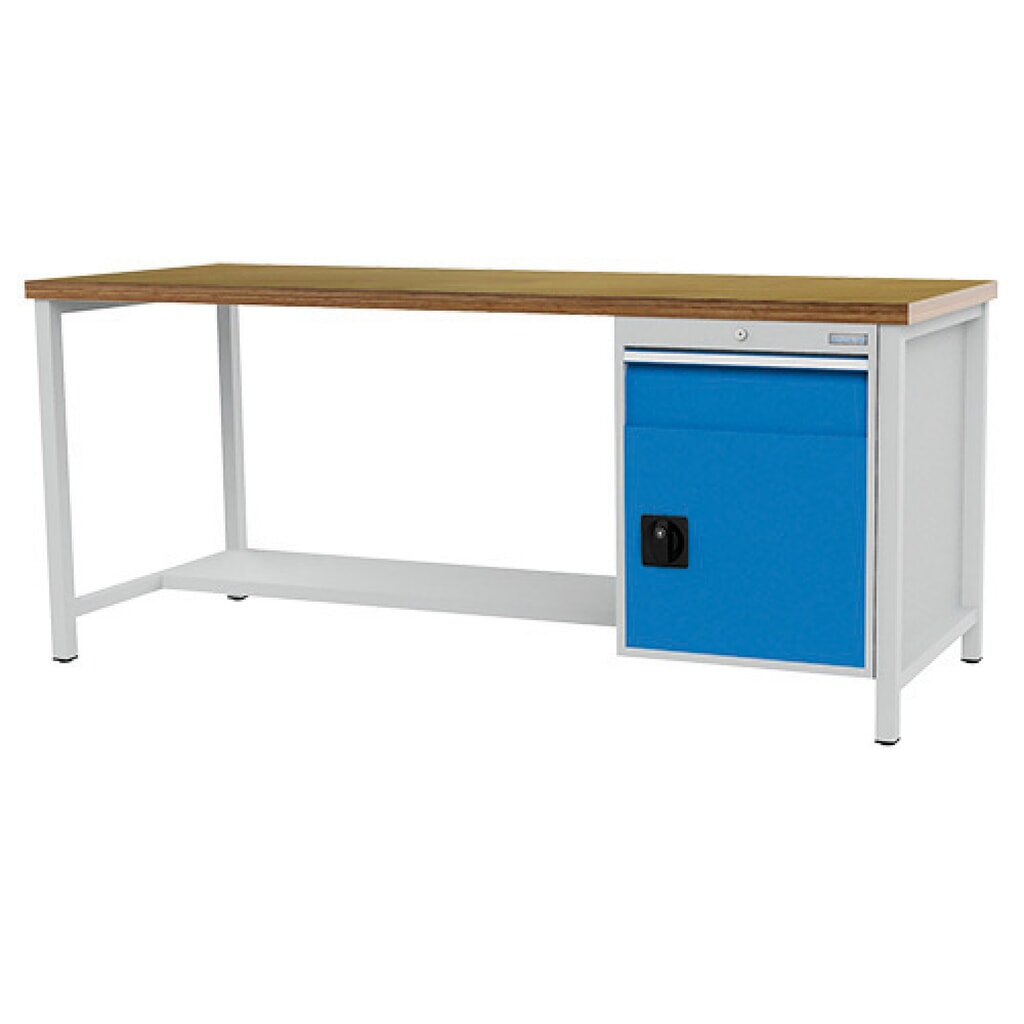 Produktabbildung: Bedrunka+Hirth Werkbank R 18-24, HxBxT 859 x 2.000 x 750 mm, lichtgrau, lichtblau, 1 Schublade 1x150 mm, 1 Flügeltür 1x450 mm
