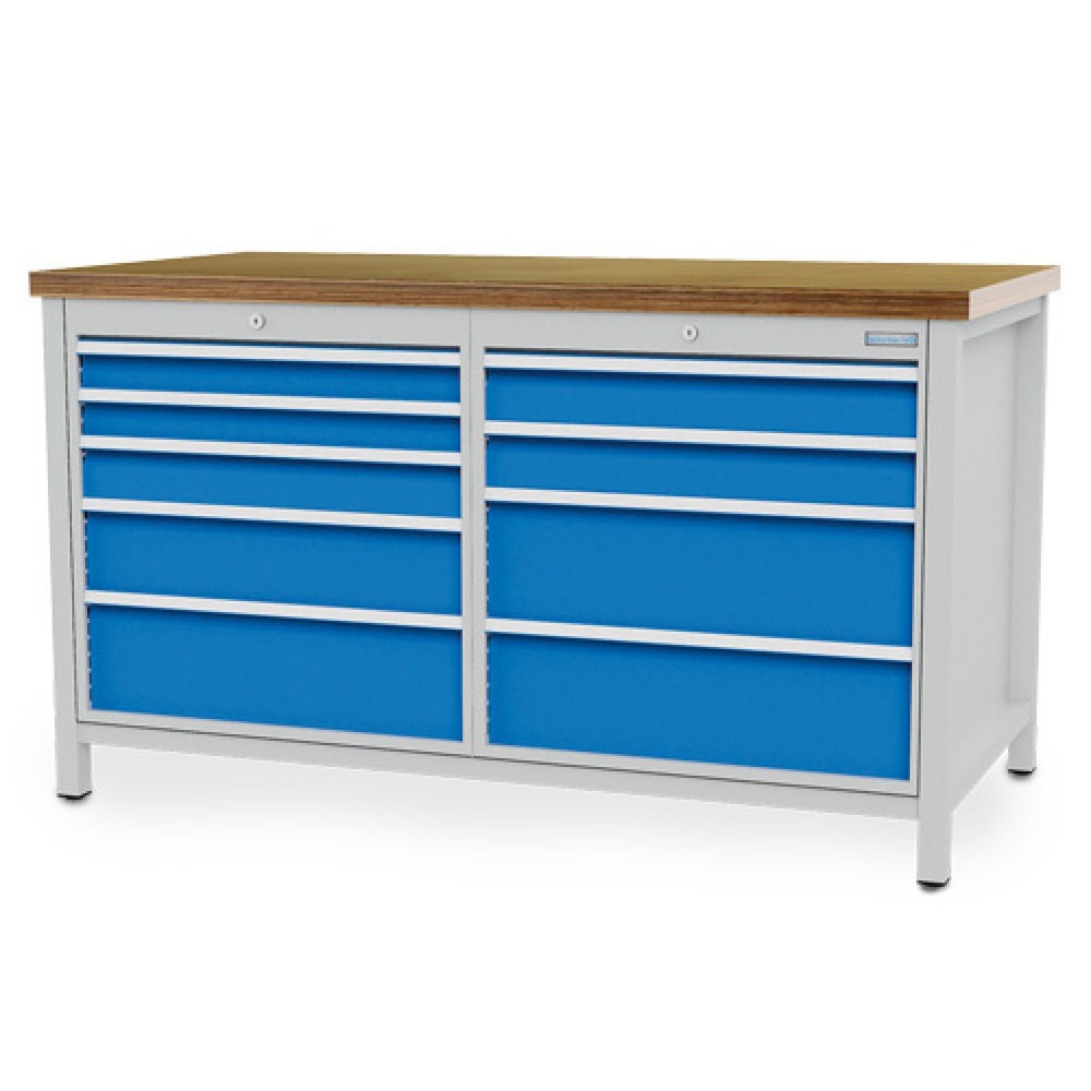 Produktabbildung Nr. 1: Bedrunka+Hirth Werkbank R 24-24, HxBxT 959 x 1.500 x 750 mm, lichtgrau, lichtblau, 9 Schubladen 2x75 + 3x100 + 1x150 + 3x200 mm