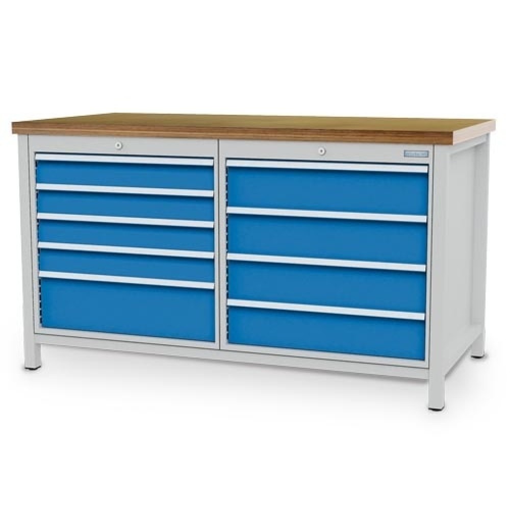 Produktabbildung Nr. 1: Bedrunka+Hirth Werkbank R 24-24, HxBxT 859 x 1.500 x 750 mm, lichtgrau, lichtblau, 9 Schubladen 4x100 + 4x150 + 1x200 mm
