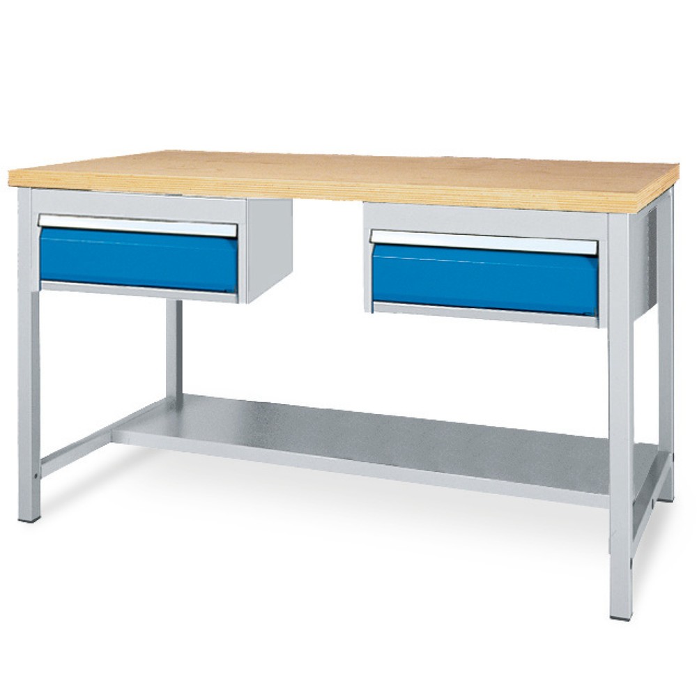 Produktabbildung: Bedrunka+Hirth Werktisch mit Ablage + 2 Schubladen, TK 200 kg, HxBxT 859 x 2.000 x 750 mm