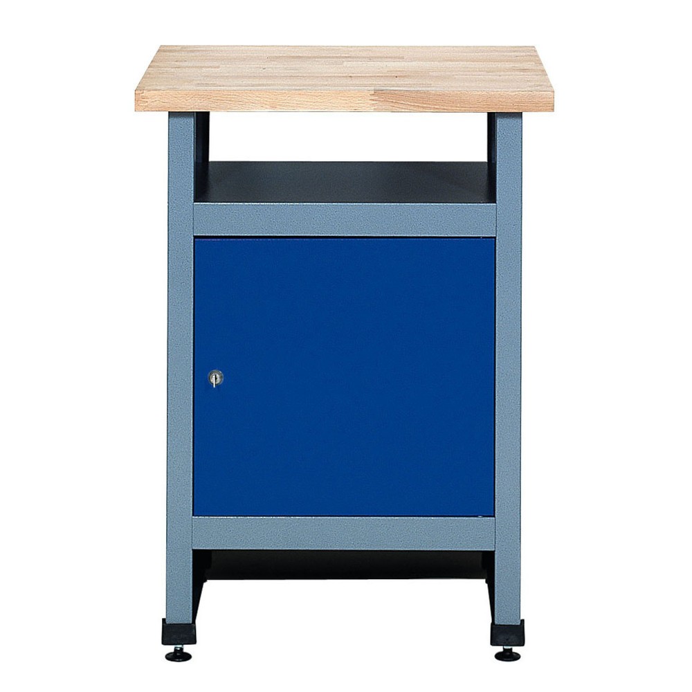 Produktabbildung: Beistelltisch für Werkbank mit Tür + Ablage, BxT 600 x 600 mm, blau