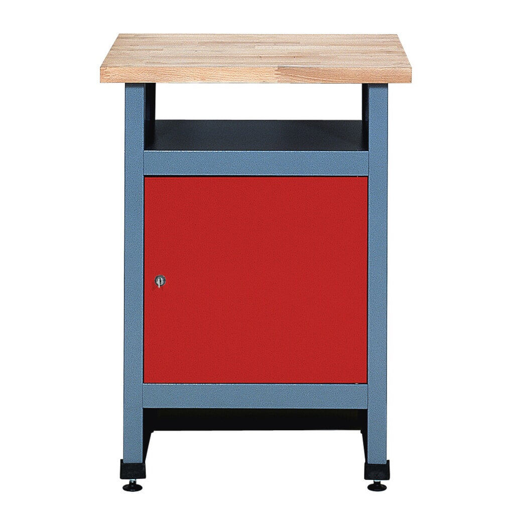 Produktabbildung: Beistelltisch für Werkbank mit Tür + Ablage, BxT 600 x 600 mm, rot