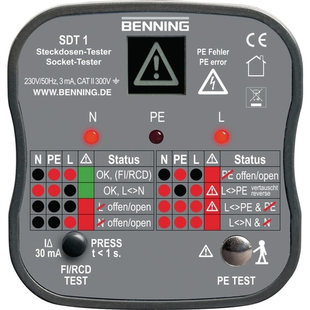 Produktabbildung Nr. 3: BENNING Steckdosentester SDT 1, zur Prüfung von Schutzkontaktsteckdosen