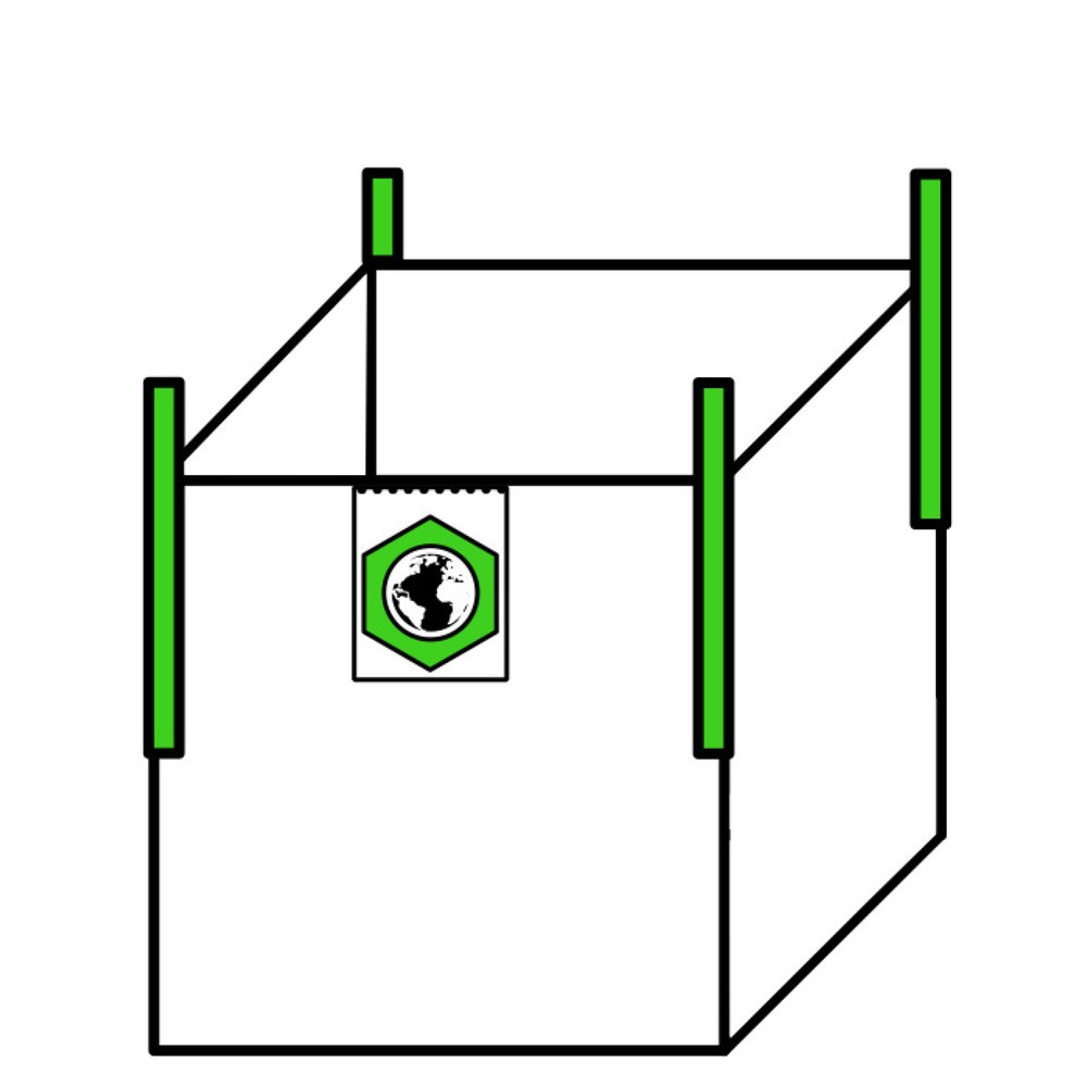 Produktabbildung: Big Bag Transportsack, 4 Cross-Corner-Hebeschlaufen, oben offen, unbeschichtet, TK 1.500 kg, 1-seitiger Aufdruck, 300 Stk/VE