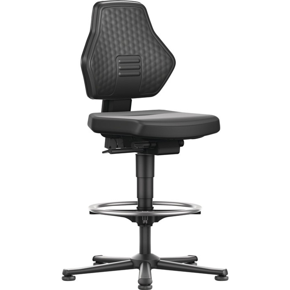 Produktabbildung: bimos  Arbeitsdrehstuhl Air Flow, Kunstlederpolster schwarz, Bodengleiter + Fußring, 570-850 mm