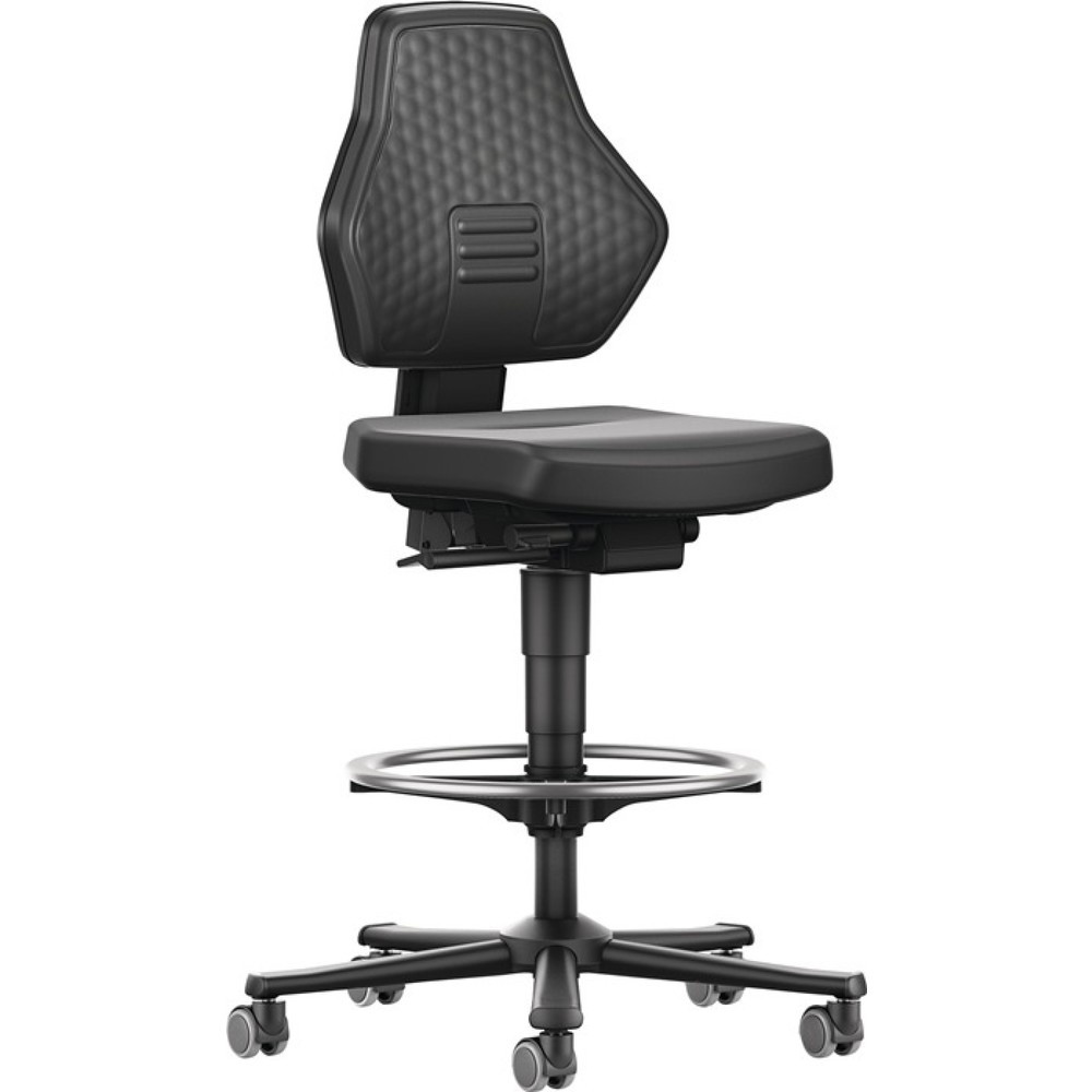 Produktabbildung: bimos  Arbeitsdrehstuhl Air Flow, Kunstlederpolster schwarz, Rollen + Fußring, 610-890 mm