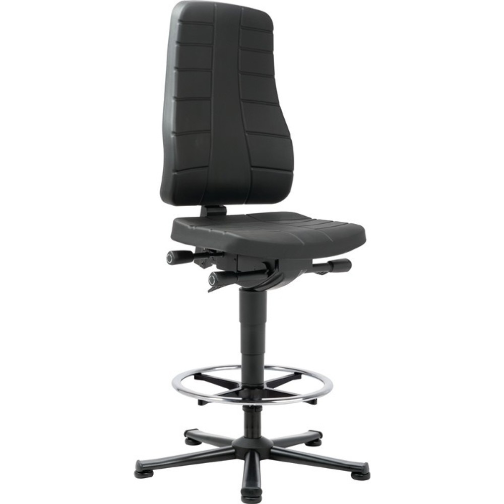 Produktabbildung: bimos Arbeitsdrehstuhl All-In-One Highline, Integralschaum schwarz, Bodengleiter + Fußring, 570-830 mm