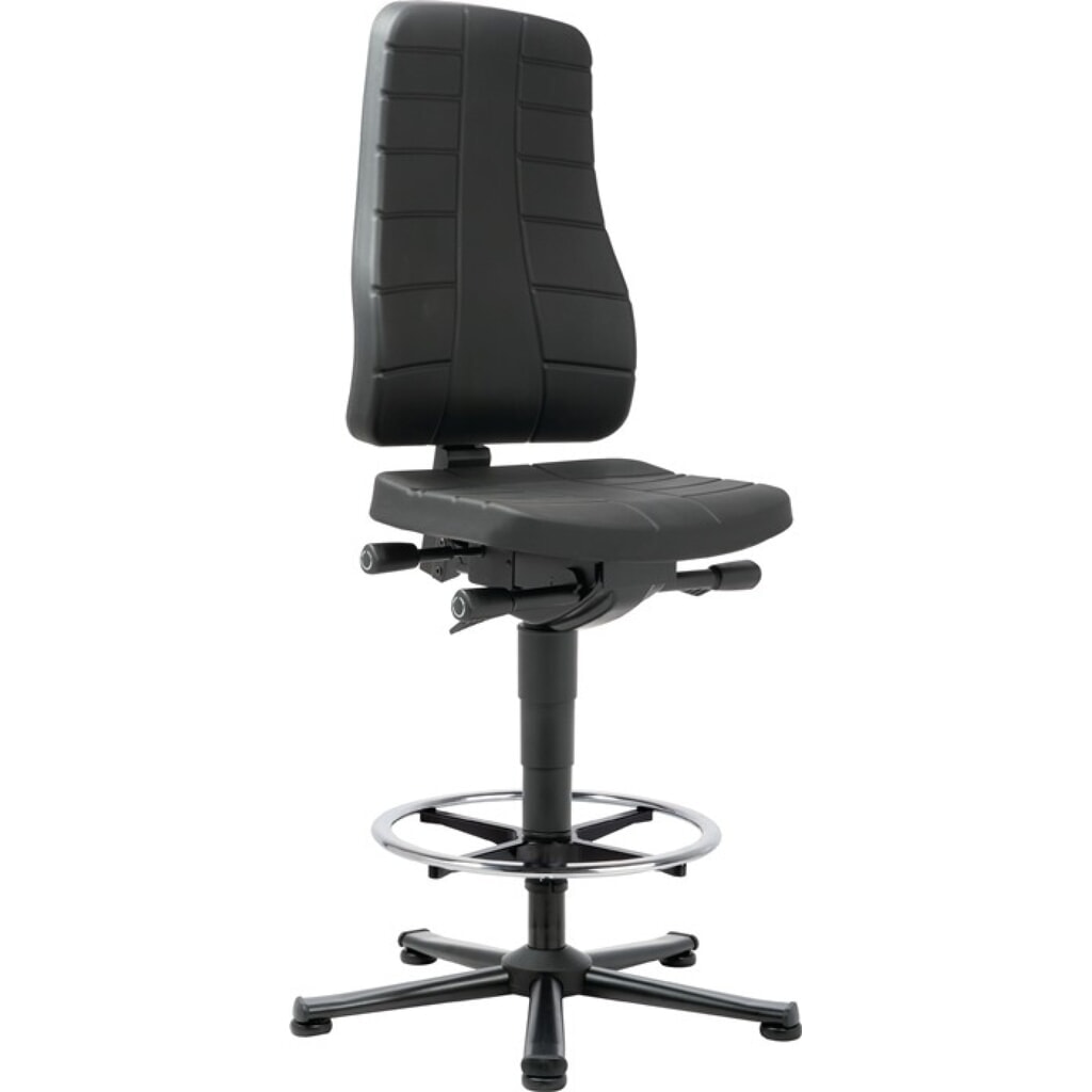 Produktabbildung: bimos Arbeitsdrehstuhl All-In-One Highline, Integralschaum schwarz, Bodengleiter + Fußring, 570-830 mm