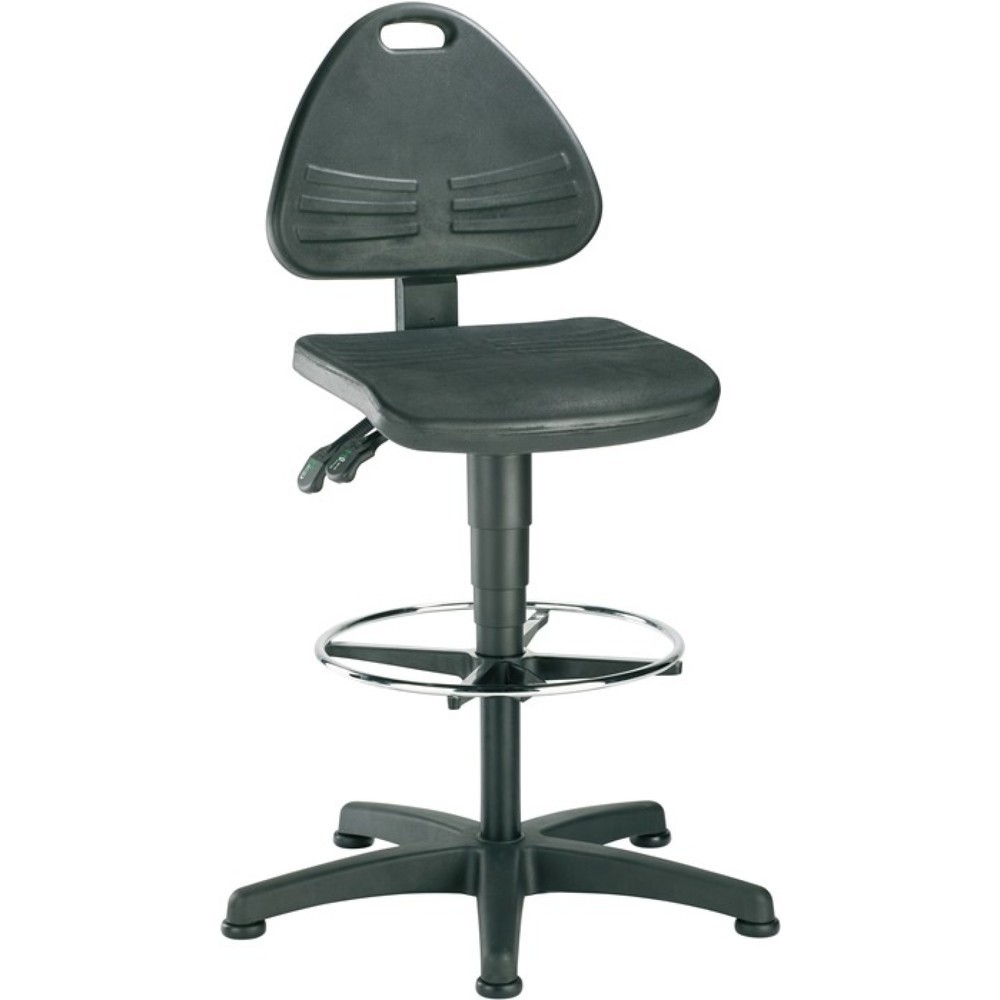 Produktabbildung: bimos  Arbeitsdrehstuhl ISITEC, Integralschaum schwarz, Bodengleiter + Fußring, 580-850 mm