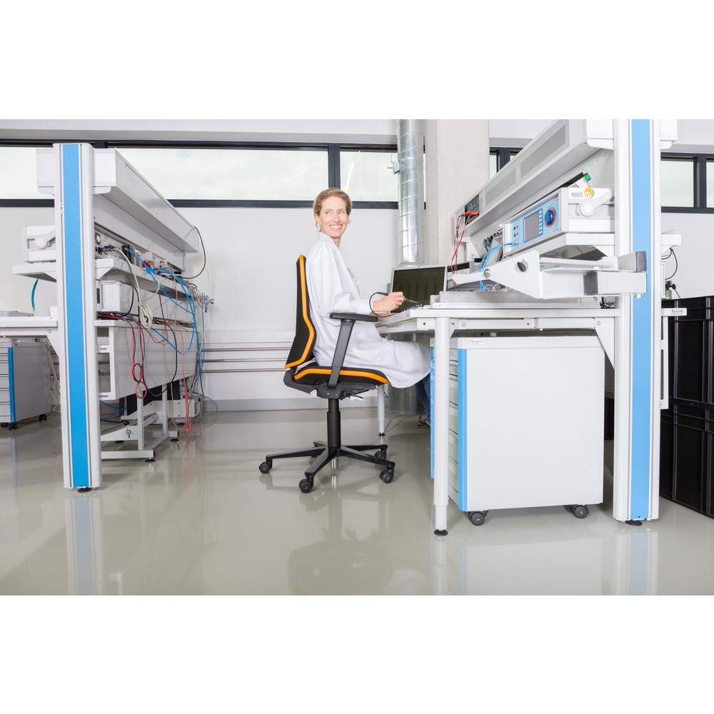 Produktabbildung Nr. 6: bimos Arbeitsdrehstuhl Neon, ohne Polsterelement blau, Bodengleiter + Aufstiegshilfe, Permanentkontakt Permanentkontakt